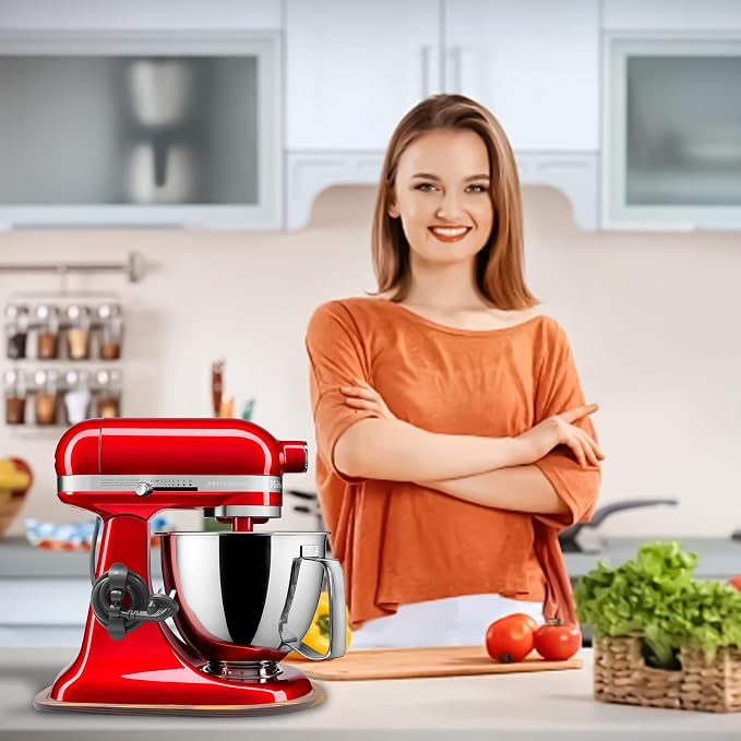 Sliding Mat for Kitchen aid 4.5-5 Qt Stand Mixer with 1Pc Cord Organizer and 3Pcs Attachment Holder for Kitchen Appliance Slider Counter, Moving Tray (4.5-5 Qt Pine Wood, Brown)