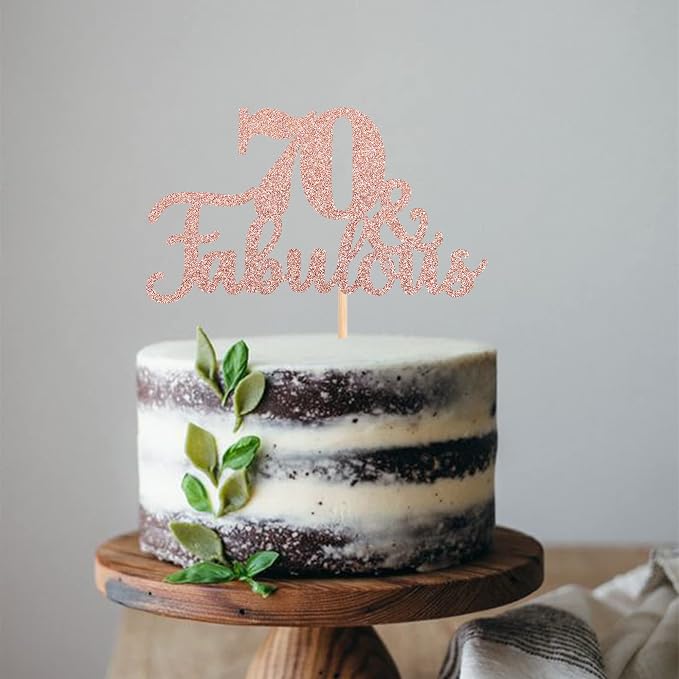 1 PCS 70 & Fabulous Cake Topper Glitter Seventy and Fabulous Cake Toppers Happy 70th Birthday Cake Pick for 70th Wedding Anniversary Birthday Party Cake Decorations Supplies Rose Gold