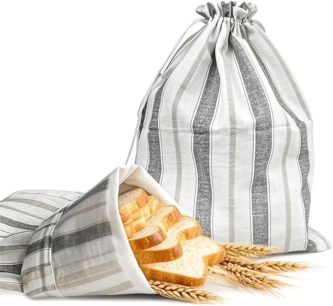 [2 PACK] Bread bags for Homemade Loaves, Large Reusable Linen with TPU Lining, BPA-Free, Food-Grade Cloth Storage Bags with Freezer