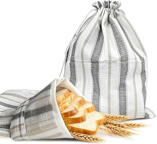 Premium Bread Bags for Homemade Loaves, XL Reusable Linen with Plastic Lining, Equipped with Convenient Drawstring for Ultimate Freshness, BPA-Free, Ideal for Sourdough & Artisan Breads, 1 PCS