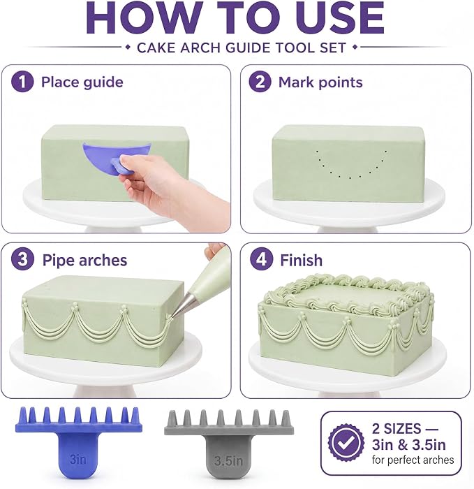Hushee 2 Pcs Cake Arch Guide Tool Cake Decoration Tools Swag Marker Tool Piping Guide Convenient for Controlling Size and Position for Piping Beginners and Baker (Gray and Purple)