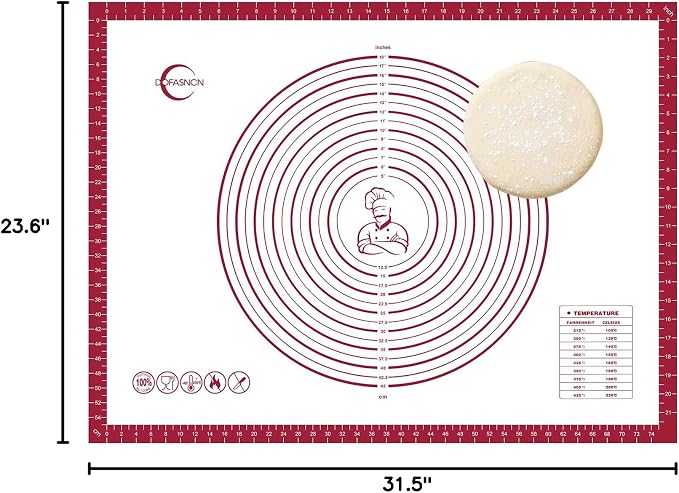 Silicone Pastry Mat Dough Baking Bread Sourdough Fondant Pie Dough Pizza,Silicone Baking Mat Cookie Sheet for Kitchen Counter with Measurements 32x24" Red