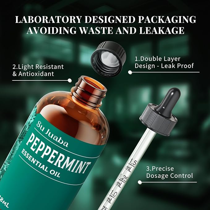 SU JUABA Peppermint Oil for Hair, Diffuser, Aromatherapy, Air Freshener | Refreshing & Energizing, Releases Peppermint Wide Space Protection, Can Used for DIY - 118ml / 4.0 fl oz