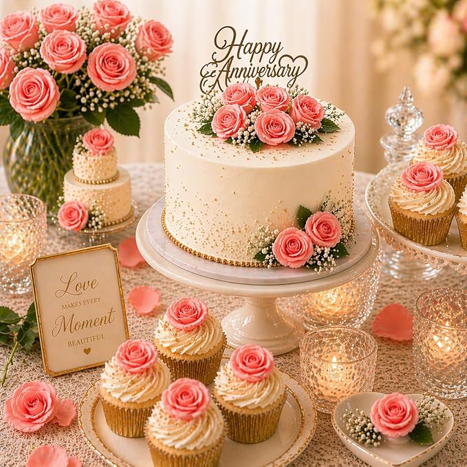 Confect Edible Rose Topper – Salmon Pink Roses for Cake, Cupcake & Doughnut Decoration – Pack of 12 Edible Floral Toppers- Vegan, Gluten-Free, Nut-Free, Soy-Free, Dairy-Free, Palm Oil-Free