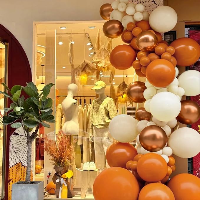 MEBAY Orange White Gold Balloon Garland Arch Kit, 166Pcs Boho Fall Balloons for Birthday Autumn Thanksgiving Day Wedding Baby Shower Party Decorations