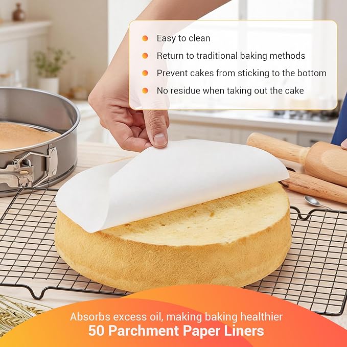 Springform Pan 9 Inch Nonstick for Cheesecake, 2 Pcs Cheesecake Pan with Lids & Removable Bottom, Gray Carbon Steel Cake Pan wth 50 Parchment Papers for Pie Cake Pizza