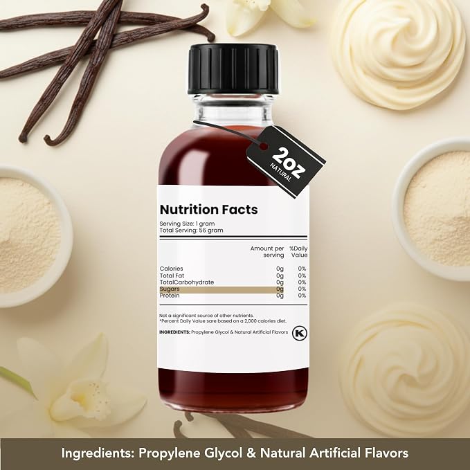 Dolce Flav Vanilla Extract – 2 Ounce Water-Soluble Kosher, Sugar-Free, Concentrated Vanilla Flavoring for Baking, Cookies & Desserts, Includes Measured Dropper