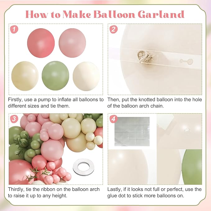 Sage Green Pink Yellow Pastel Balloon Arch Kit, 124Pcs Dusty Blush Macaron Yellow Sand White Pink and Green Balloons for Wildflower Baby Shower Wedding Bridal Birthday Gender Reveal Party Decorations