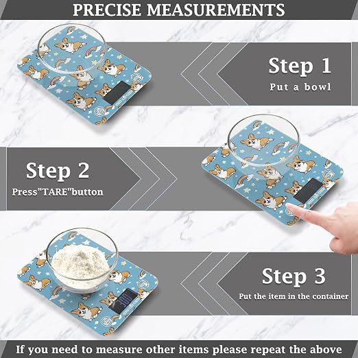 Food Scale Kitchen Scale for Baking Cooking Digital Food Weighing Measuring Scale Small Waterproof Electric Food Scale Blue Cute Stars Corgis Rainbows