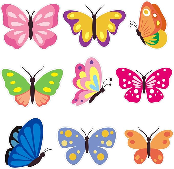 Vuzvuv 54Pcs Spring Colorful Butterfly Cutouts Paper with 100Pcs Glue Points for Wall Bulletin Board Decorations or Theme Party or Classroom Decor Supplies