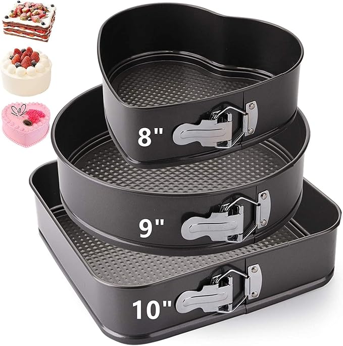 KitchenTools8''LeakproofSpringformHeartCake Pans 9"Nonstick Round cheesecake Pans10“Square Cake Mould Equipped with a detachable bottom for quick release Square RoundHeartShapedCakePans Suit