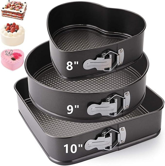 KitchenTools8''LeakproofSpringformHeartCake Pans 9"Nonstick Round cheesecake Pans10“Square Cake Mould Equipped with a detachable bottom for quick release Square RoundHeartShapedCakePans Suit
