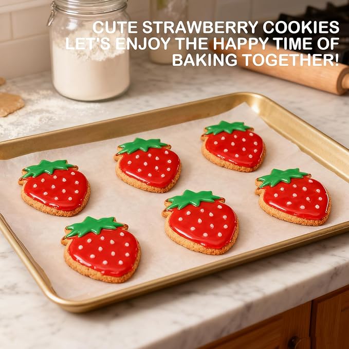 3 Piece Strawberry Cookie Cutter Set - 3.5", 2.83", 2.1" Fruit Cookie Cutters Shapes, Stainless Steel Funny Cookies Baking Cutter for Biscuit Dough Fondant
