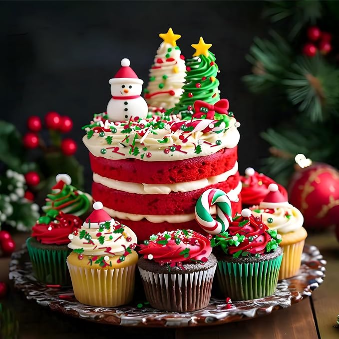 Christmas Sprinkles Red Green White Sprinkle Edible Christmas Tree Sprinkle Holiday Cake Sprinkles Sugar Pearls Jimmies Mix for Cake Baking Cookie Ice Cream Decorations - 8 Oz