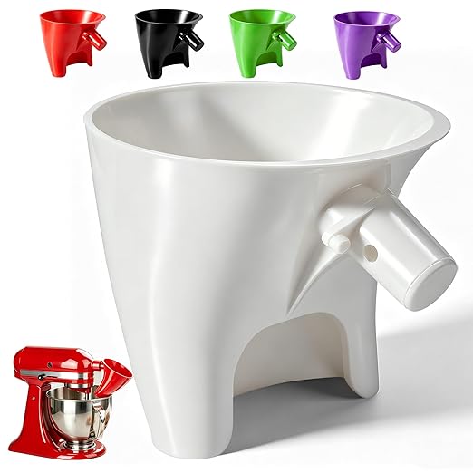 Flour Funnel for KitchenAid Mixer, Anti-Splash Pouring Chute for 4.5-5 Qt Tilt-Head Stand Mixer (KSM150), Mess-Free Baking Tool, BPA-Free Dishwasher Safe KitchenAid Accessories (White)