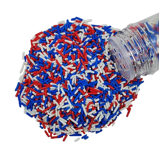 Homankit Patriotic Sprinkles Fourth of July Sprinkles Red White and Blue Jimmies Sprinkles Edible Sprinkle Candy Soft Jimmies Toppings for Ice Cream, Cupcake, Cake, Cookie, Dessert Decorating 2.75 Ounces