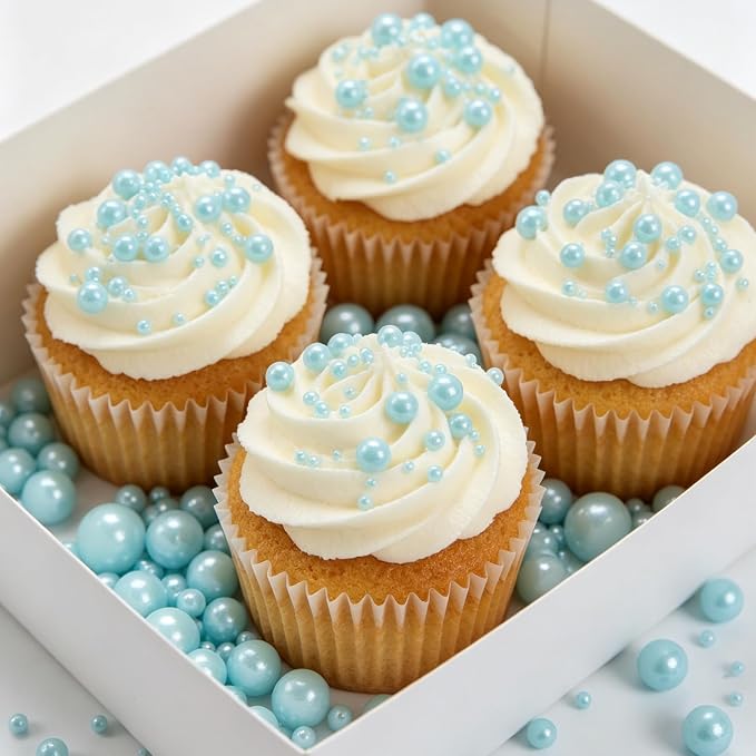 Zali Edible Pearl Sprinkles, Sky Blue, 26 Colors Mixed Size | Sugar Pearls, For Cakes, Cupcakes, Cookies, Donuts & Ice Cream, Gluten Free, Food Grade, Wedding & Festival Decoration