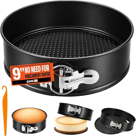 COOLMI 9 Inch Springform Pan for Cheesecake, Nonstick Cheesecake Pan with Removable Bottom, Leak-Resistant Carbon Steel Round Cake Pan, Easy Release Bakeware, Oven Safe to 450°F