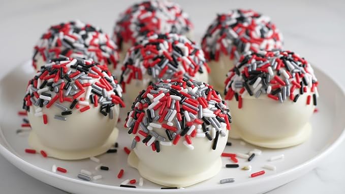 NCS Atlanta Football Black, Red, White & Silver Jimmies Edible Sprinkles – Cupcake, Cake & Cookie Decorations, 7 oz