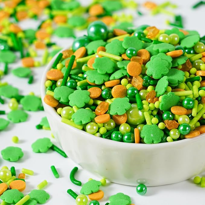 St. Patrick's Day Sprinkles for Cake Decorating, 7 oz Shamrock Green confetti Pearl Jimmies Nonpareil Mix - Sprinkles for Cupcakes, Ice Cream, Cookies, Baking Toppings - Wedding, Birthday Supplies