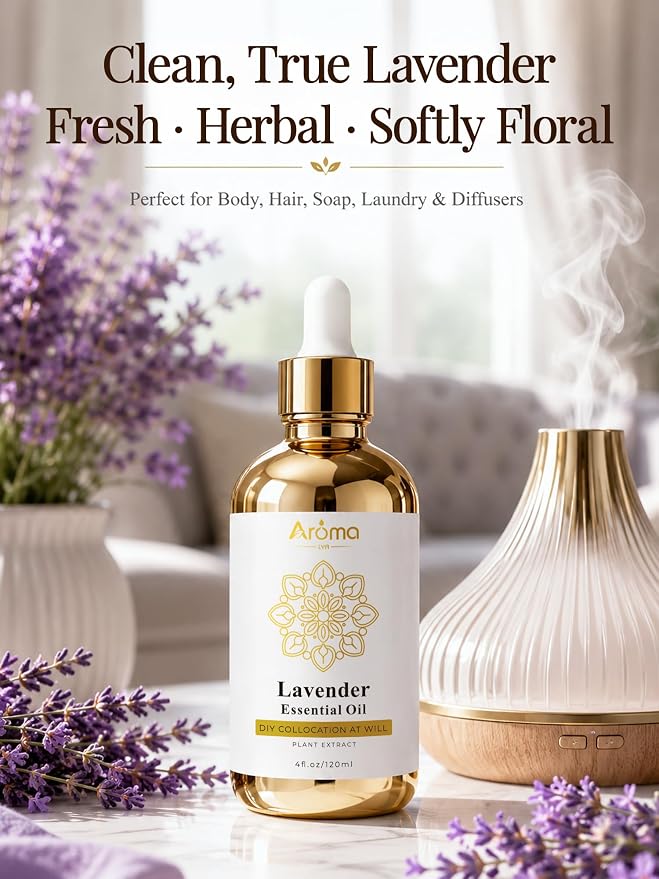 Lavender Essential Oil 4 Fl Oz | Smells like fresh lavender blooms with soft woody notes and a subtle herbal bitterness
