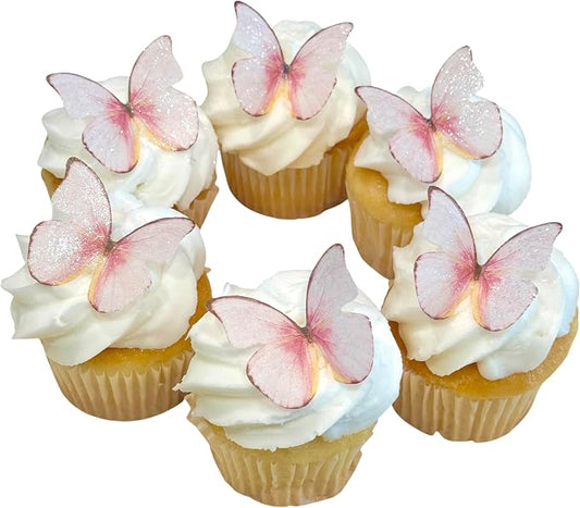 Edible Butterflies with Edible Glitter Kit - Wafer Paper Butterflies for Cakes - Cake Decorations - Cupcake Decorations - Cake Toppers (Rose Petal Pink)