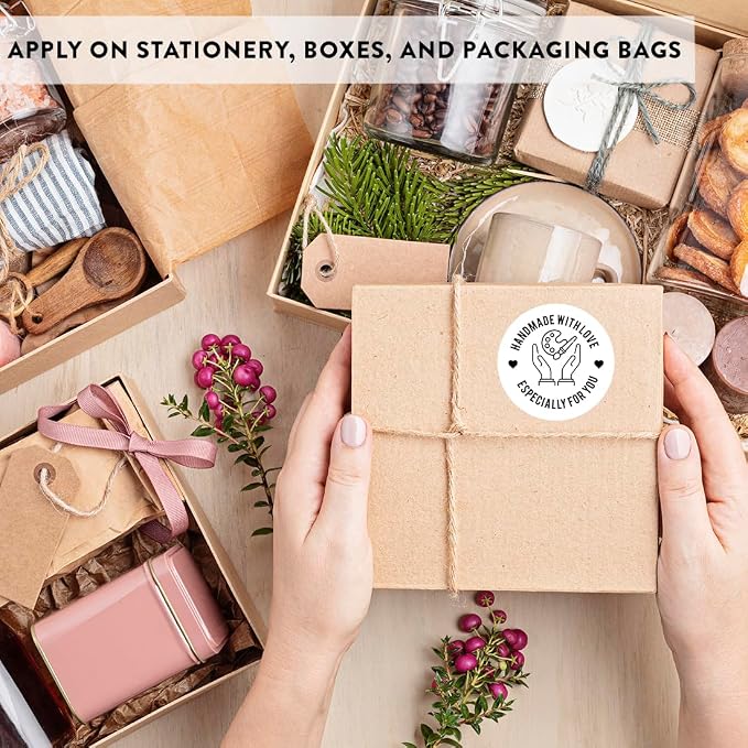 Andaz Press Round Small Business Sticker Labels, 120-Pack, Palette Handmade with Love, Especially for You Wall Art Handmade Stickers for Packaging, Product Labels for Small Business