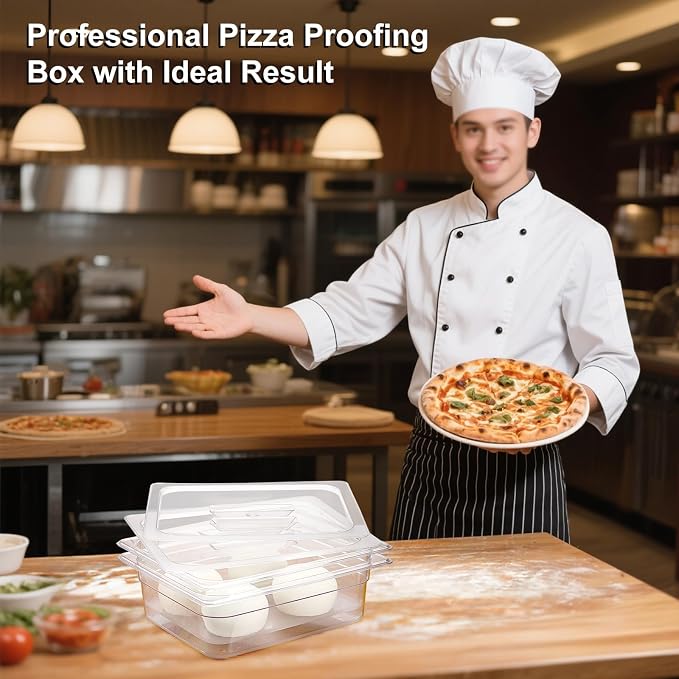 2 PCS Clear Pizza Dough Proofing Box with Lids, 12.8x9.2 Inch Dough Trays for Bread Making, Graduated Pizza Proofing Container Fits 4 Dough Balls for Home Kitchen, Restaurants, Chef(Small)