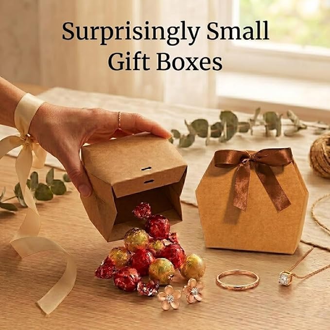 Rowcay Small Gift Boxes with Ribbons, 16 Pack Kraft Foldable Empty Gift Boxes for Wedding Party Favors, Cookies, Candy, Jewelry, Small Presents, Gift Packaging and Favor Displays