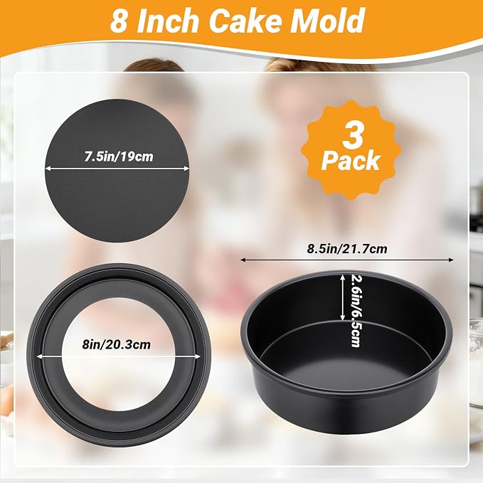 Beasea Round Cake Pans, 3 Pack 8 Inch Carbon Steel Round Cake Pan with Removable Bottom, Nonstick Baking Mold Tin for Cheesecake