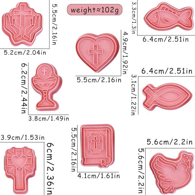 8 Pcs 3D Easter Heart Cookie cutter set with plunger Stamps Design Exquisite Cross Dove Shaped Plastic biscuit cutters for baking fondant cheesecake pastries apple pie cake decoration