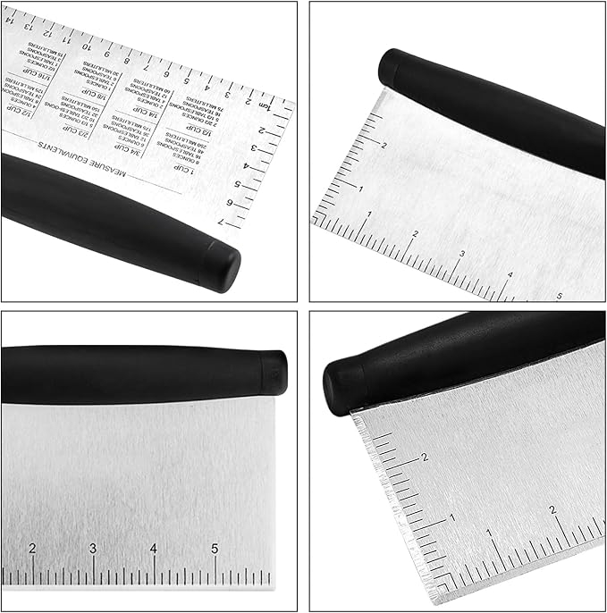 2er Pack Stainless Steel Pastry Blender Cutter and Bench Scraper Set, Efficient Multipurpose Kitchen Baking Tool with Ergonomic Grip Handle for Nut, Pie and Dough Processing (Scraper)