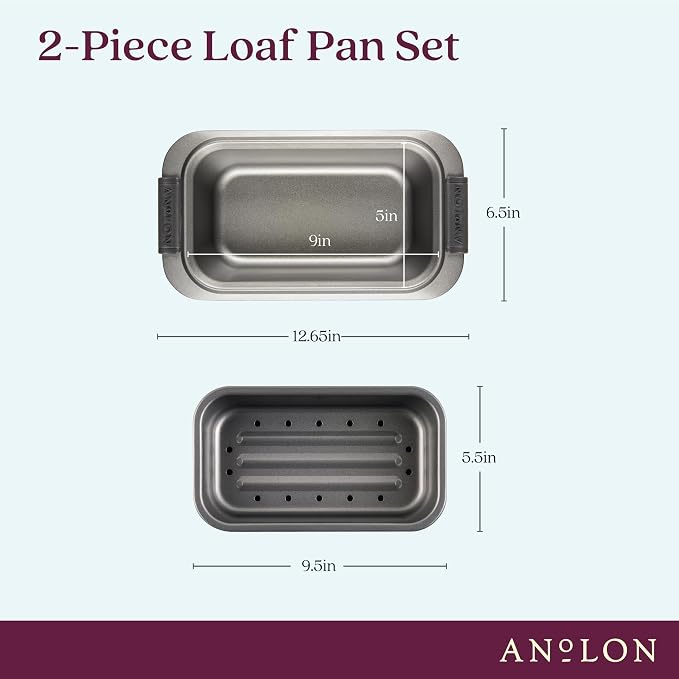 Anolon Advanced Bakeware Nonstick Bread Loaf Pans Set, 2-Piece, Gray