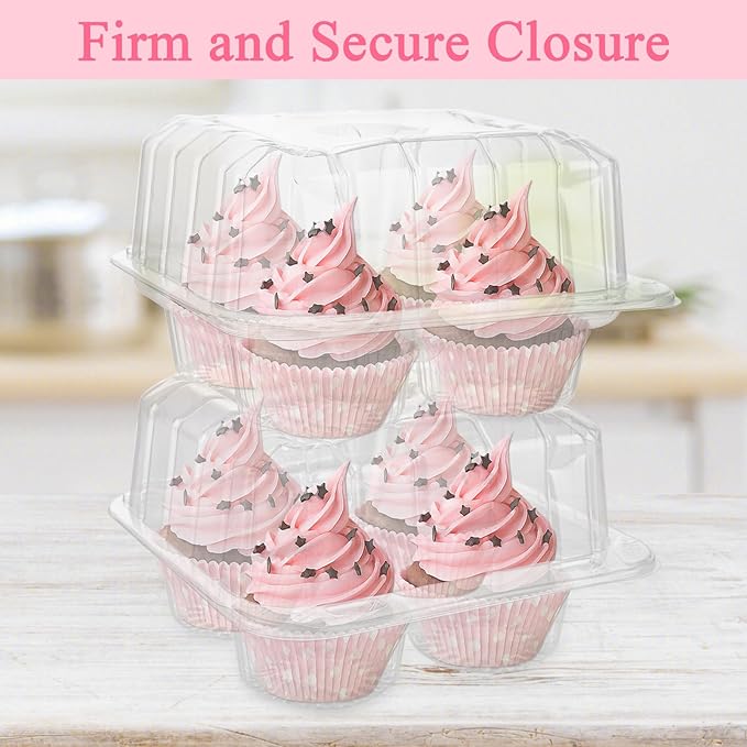 50 Pcs Cupcake Boxes 4 Count, Clear Plastic Cupcake Container Stackable, Deep Cupcake Carrier Holder Box for Carrying Cupcakes