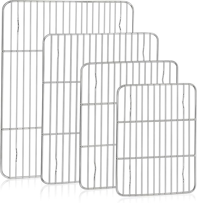 TeamFar Cooling Rack, Stainless Steel Baking Roasting Wire Rack for Cooking, Fits Baking Sheet Pans, Healthy & Firmly Welding, Oven & Dishwasher Safe - Set of 4 (15.3’’/ 11.6’’/ 9.8’’/ 8.7”)