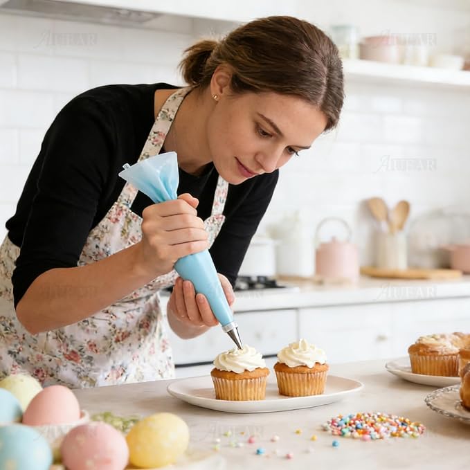 AUEAR, Cake Decorating Sugar Cookie Piping Tips 5 Writing Tube 1 Coupler 1 Silicone Pastry Bag (7 Pack)
