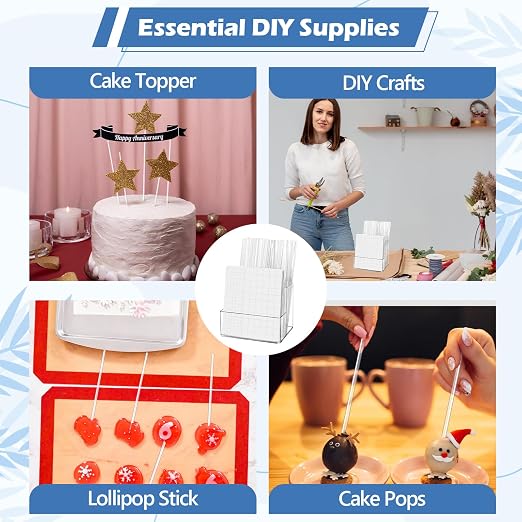 80 Pcs Clear Cake Topper Sticks Flat 7.87 Inch 1320 Pcs Foam Tape Craft Double Sided Precut with Organizer Cupcake Topper Sticks Acrylic 2 Size Foam Square Stickers for Crafts DIY Decoration