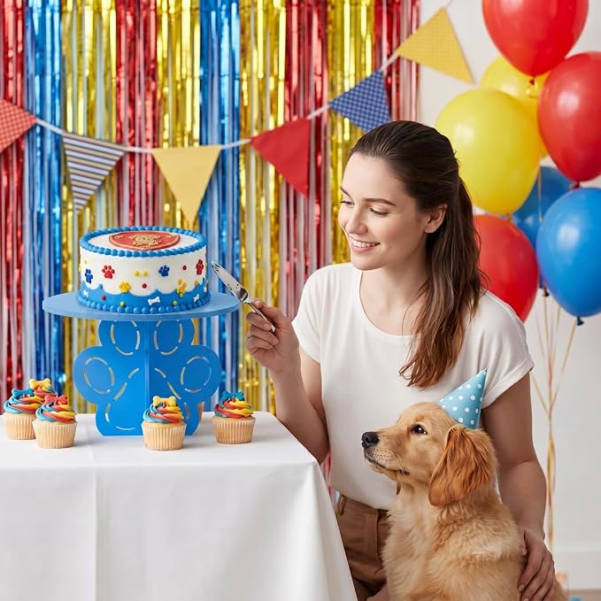Lallisa 12" Dog Paw Cake Stand Bule 3D Pet Dog Party Decorations with Puppy Paw Base PVC Dessert Holder Centerpieces for Baby Shower Birthday Animal Party Supplies
