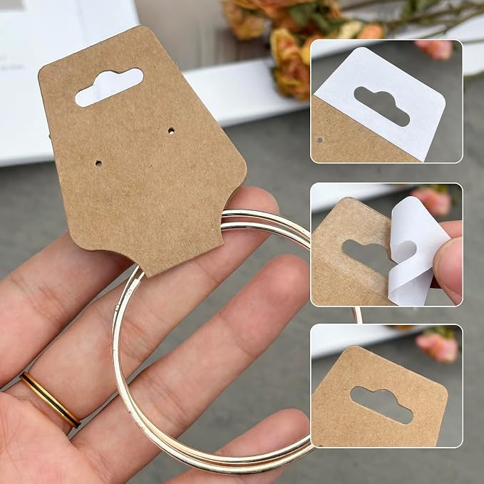 200PCS Bracelet Display Cards Necklace Holder Cards Self Adhesive Jewelry Packaging Selling Card for Small Business (Brown with two earring holes, 1.8x4.7 inches)