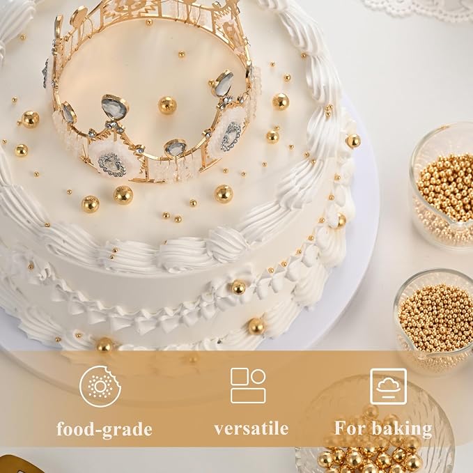HeDeon&Rles Edible Gold Preals Sprinkles for Baking 4 Size（2mm 4mm 7mm 10mm）Gold Sprinkles for Cake Cupcake Pancake Ice Cream Decoration