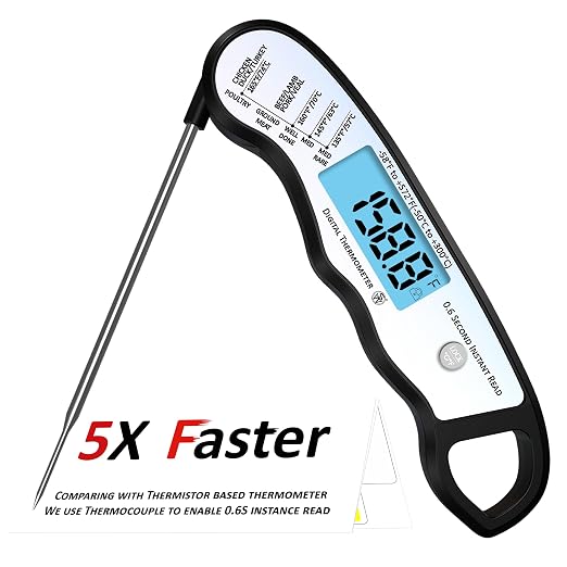 0.6S Instant Read Digital Meat Thermometer Pen for Outdoor BBQ, Grilling, Smoking, Oven Baking, Oil, Candy with Factory-Calibrated Waterproof Magnetic Backlit Flip Display, Motion Sensor.