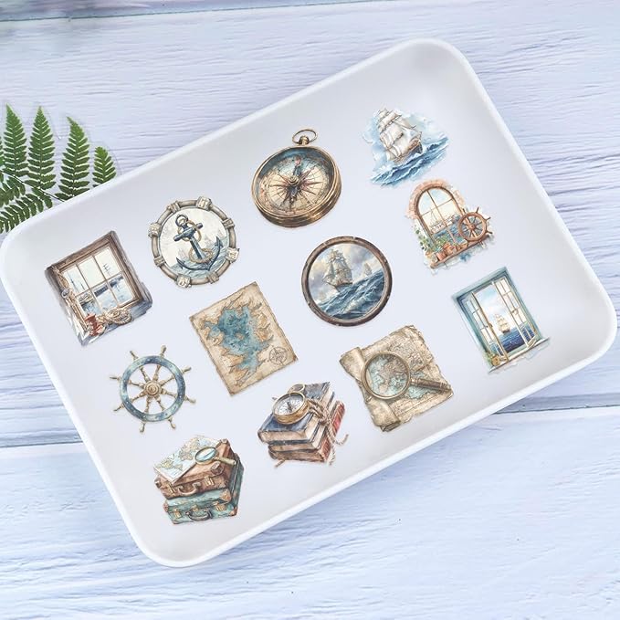 50PCS Cool Sailing Stickers for Kids Teens, PET Transparent Waterproof Navigation Stickers Pack for Water Bottles,Laptop,Scrapbook, Bakery Themed Party Decorations