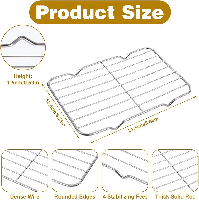 Roasting Rack, Stainless Steel Baking Wire Rack, Heavy Duty Wire Rectangle Bake Racks for Baking, Cooling, Steaming (5.3 x 8.46 Inch)