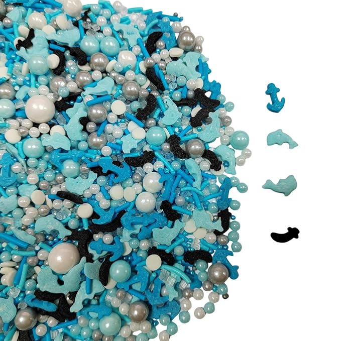 Ocean Sprinkles for Cake Decorating, Under the Sea Cake Decorations, Edible Dolphin Anchor Fish Pearl Sugar Sprinkle for Baking Cupcake Toppers Cookie Decorations Sea Theme Birthday Party Supplies