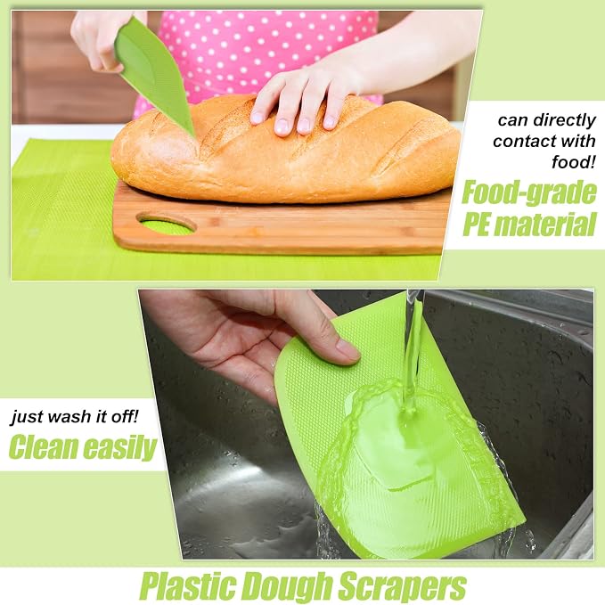 4 Piece Plastic Dough Scraper Bowl Scraper Flexible Multipurpose Food Scraper Plastic Dough Cutter for Bread Cake Dough Fondant Icing (White, Green, Blue, Pink)