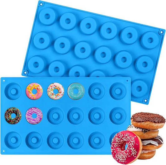 2er Pack Silicone Donut Mold - Non-Stick Silicone Doughnut Pan DIY Chocolate Baking Cookie Molds, Heat Resistant, Make Donut Cake Biscuit Bagels, BPA Free Dishwasher Safe (blue, 18 Cavities)