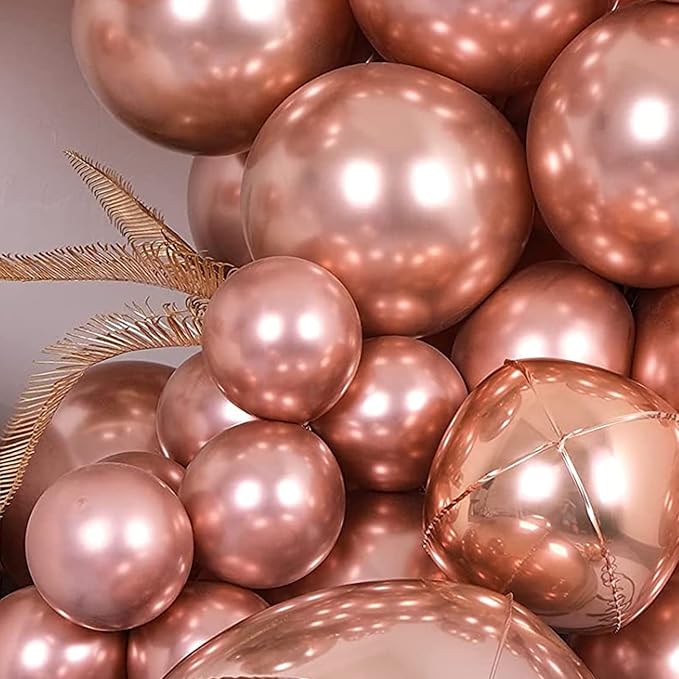 Voircoloria 105pcs Metallic Rose Gold Balloons 12inch Chrome Rose Gold Balloons for Boys Girls Birthday Baby Shower Gender Reveal Wedding Decorations