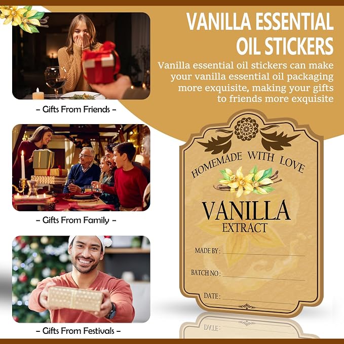 30PCS Vanilla Extract Labels, Holiday Gift Stickers Homemade Vanilla Stickers, Vintage Vanilla Extract Labels for 2 oz,4 oz (2.2in X 1.5in)