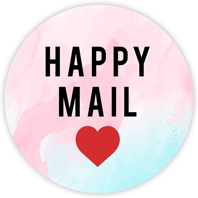 Andaz Press Round Small Business Labels, 120-Pack, Watercolor Happy Mail, Red Heart, Packaging & Product Labels for Small Business Thank You & Company Stickers