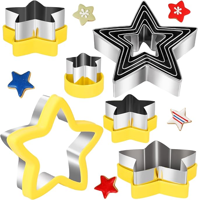 10-Piece Star Cookie Cutters Set, Food Safe Stainless Steel Baking Tools, Multi Size Cookie Cutters for DIY Baking, Fondant, Sandwiches, Holiday Party Treats